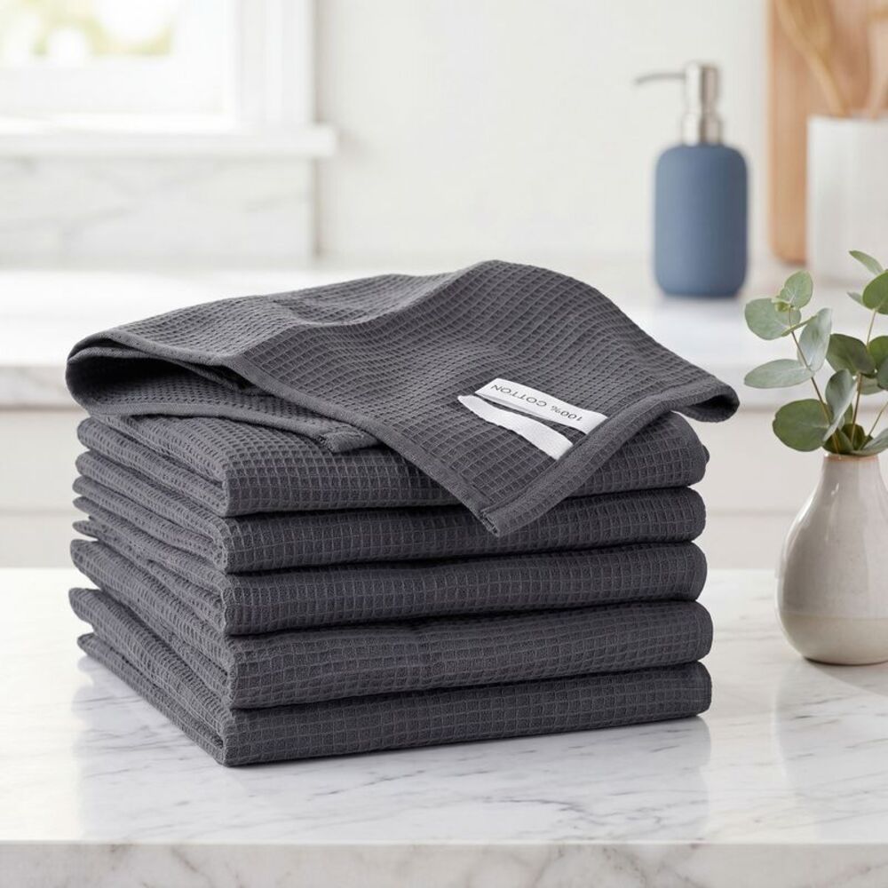 6Pack Cotton Weave Reusable Absorbent Cleaning Rags 14" x 14" Dark Grey